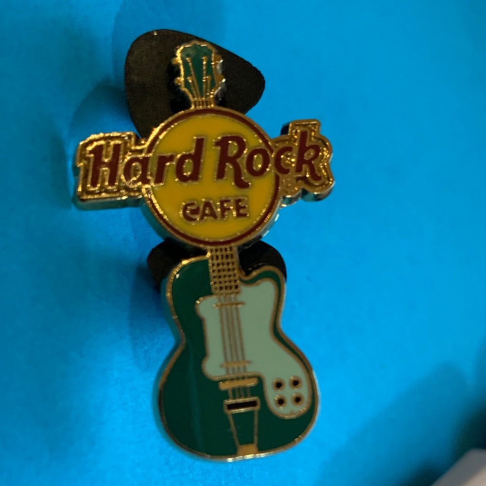 Hard Rock Cafe Teal and Yellow Guitar Pin - Picture 3 of 8